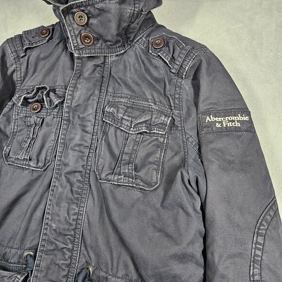 Abercrombie & Fitch Military Jacket Mens M Field Jacket Canvas Blue Heavy Hooded - Picture 7 of 16